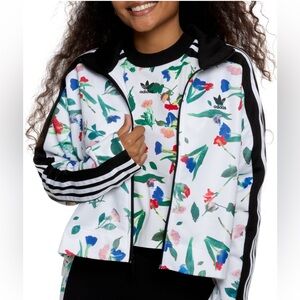 Adidas Originals All Over Print Track Jacket Floral Full Zip Striped White Black